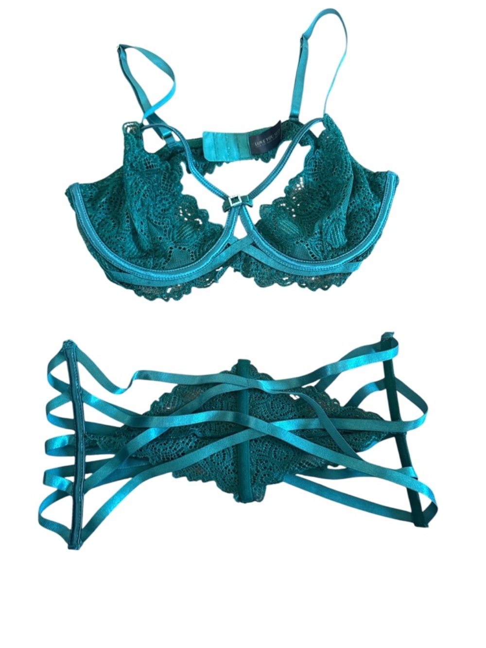 Lace Strappy Balconette Bra Set in emerald